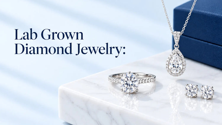 Lab grown diamond jewelry with ring, pendant, and earrings