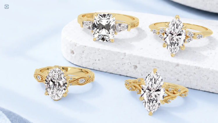 Yellow gold lab grown diamond engagement rings in multiple designs