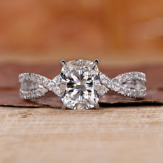 Elongated Cushion Cut Diamond Ring set in a stunning design.