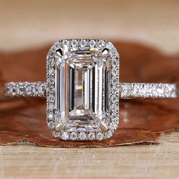 emerald cut halo engagement ring