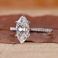Lab grown marquise cut diamond ring in white gold.