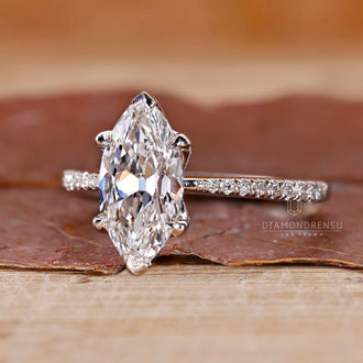 Lab grown marquise cut diamond ring in white gold.