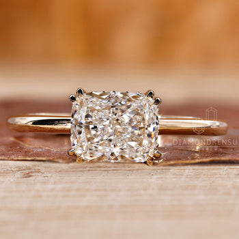 East west engagement ring handmade jewelry