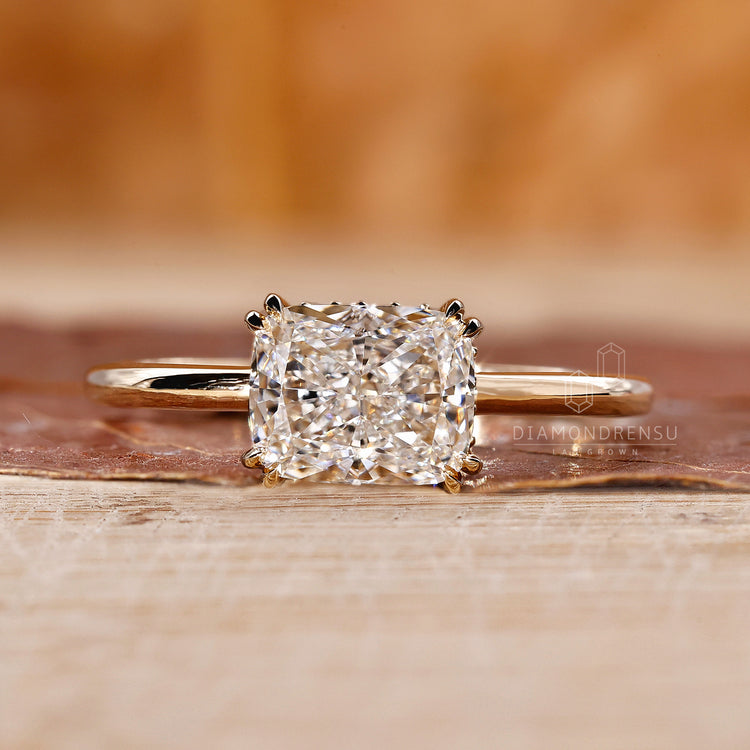 East west engagement ring handmade jewelry