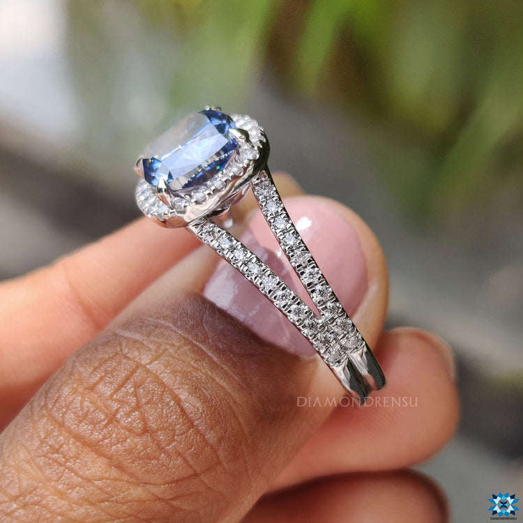 Moissanite engagement ring available as custom moissanite ring.