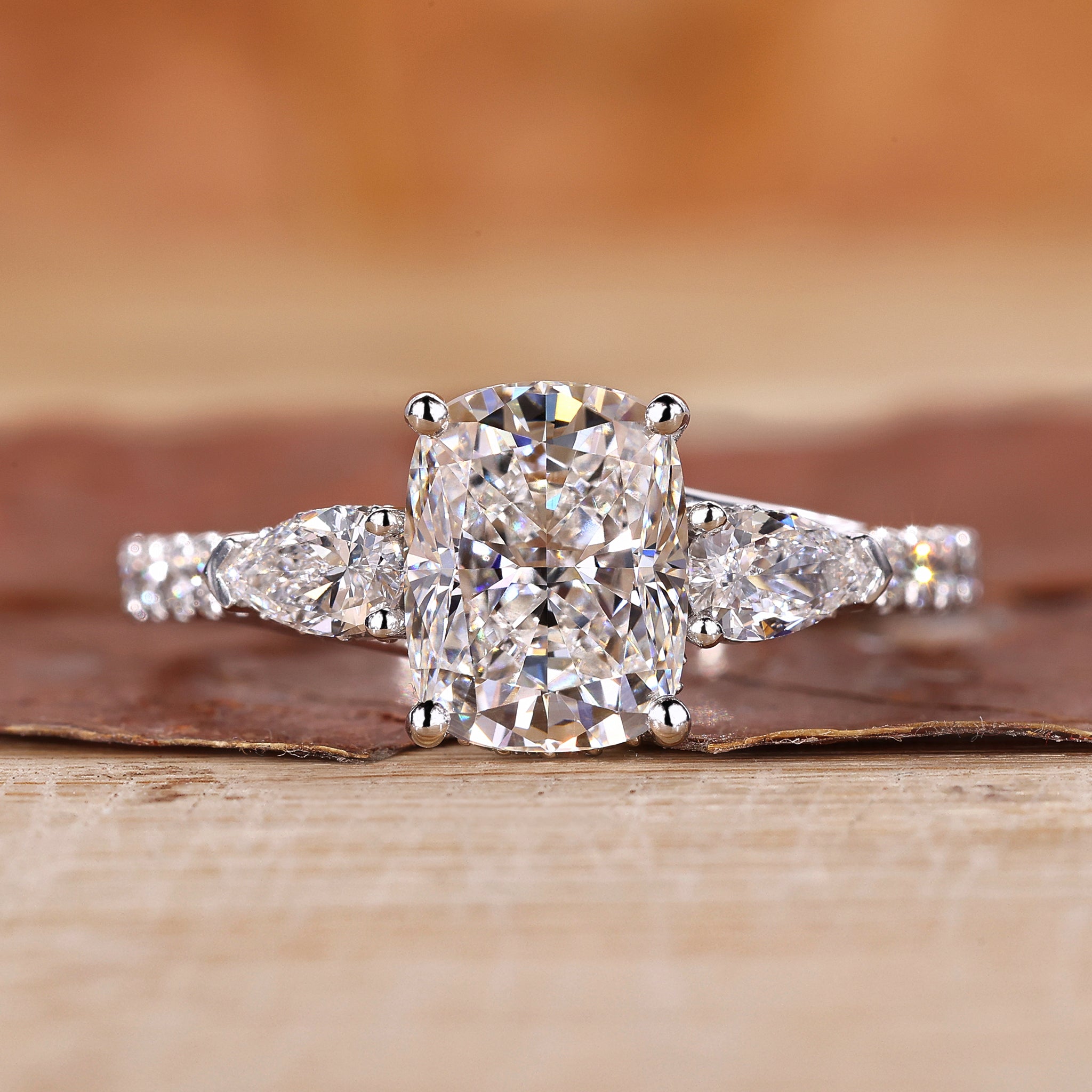 Stone Diamond Ring Elongated Cushion Diamond 925 Silver CT