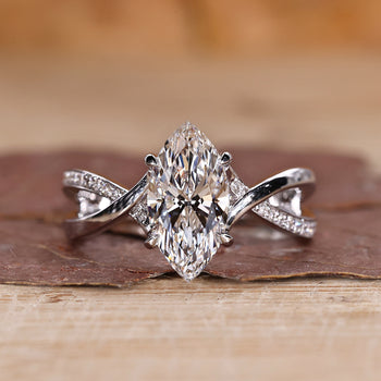 marquise diamond engagement ring, pave diamond ring band, claw prongs