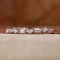 Baguette marquise diamond band in shared setting