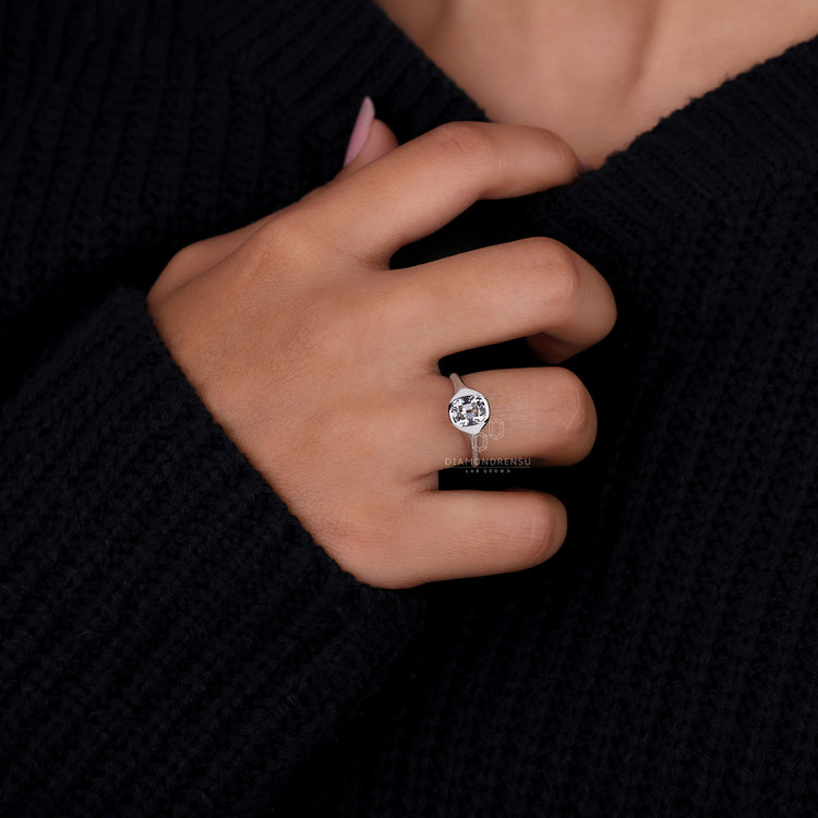 White Gold Bezel Set Cushion Cut Engagement Ring