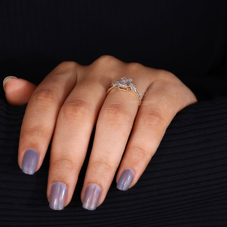 Buy engagement ring crafted with six marquise side stones for a unique touch.