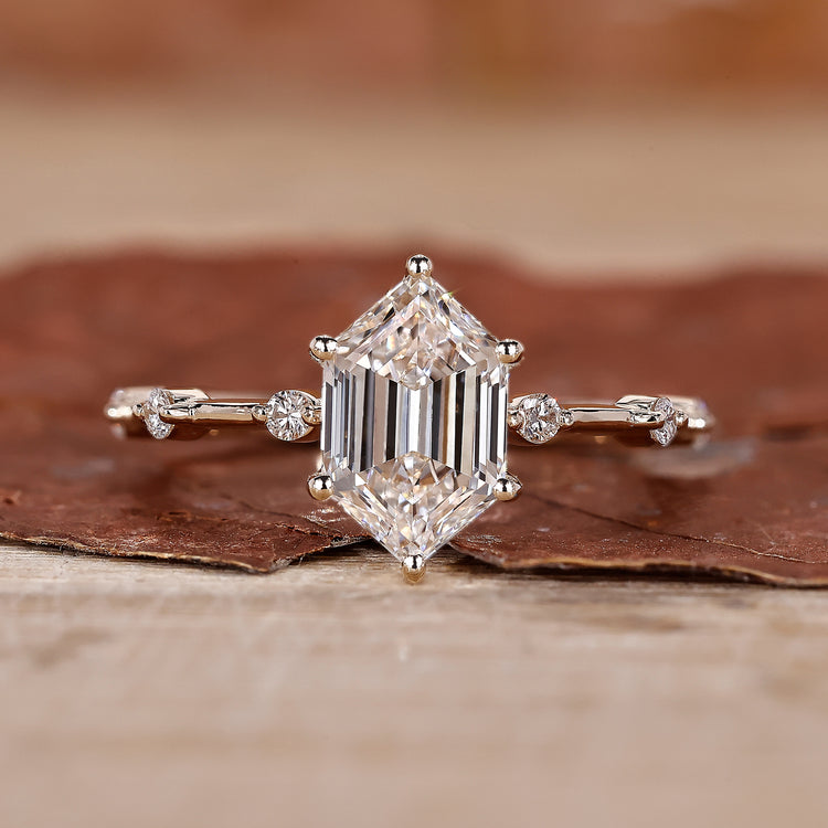 Hexagon Engagement Ring with a stunning diamond design.