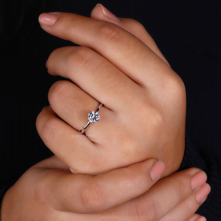 Lab grown diamond solitaire engagement ring with IGI certified quality.