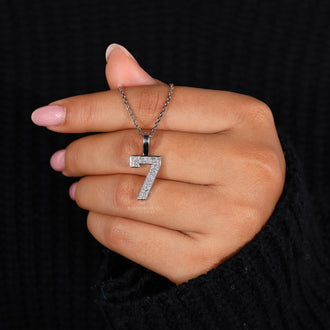 Lab Grown Diamond numeric number pendant in white gold prong setting.