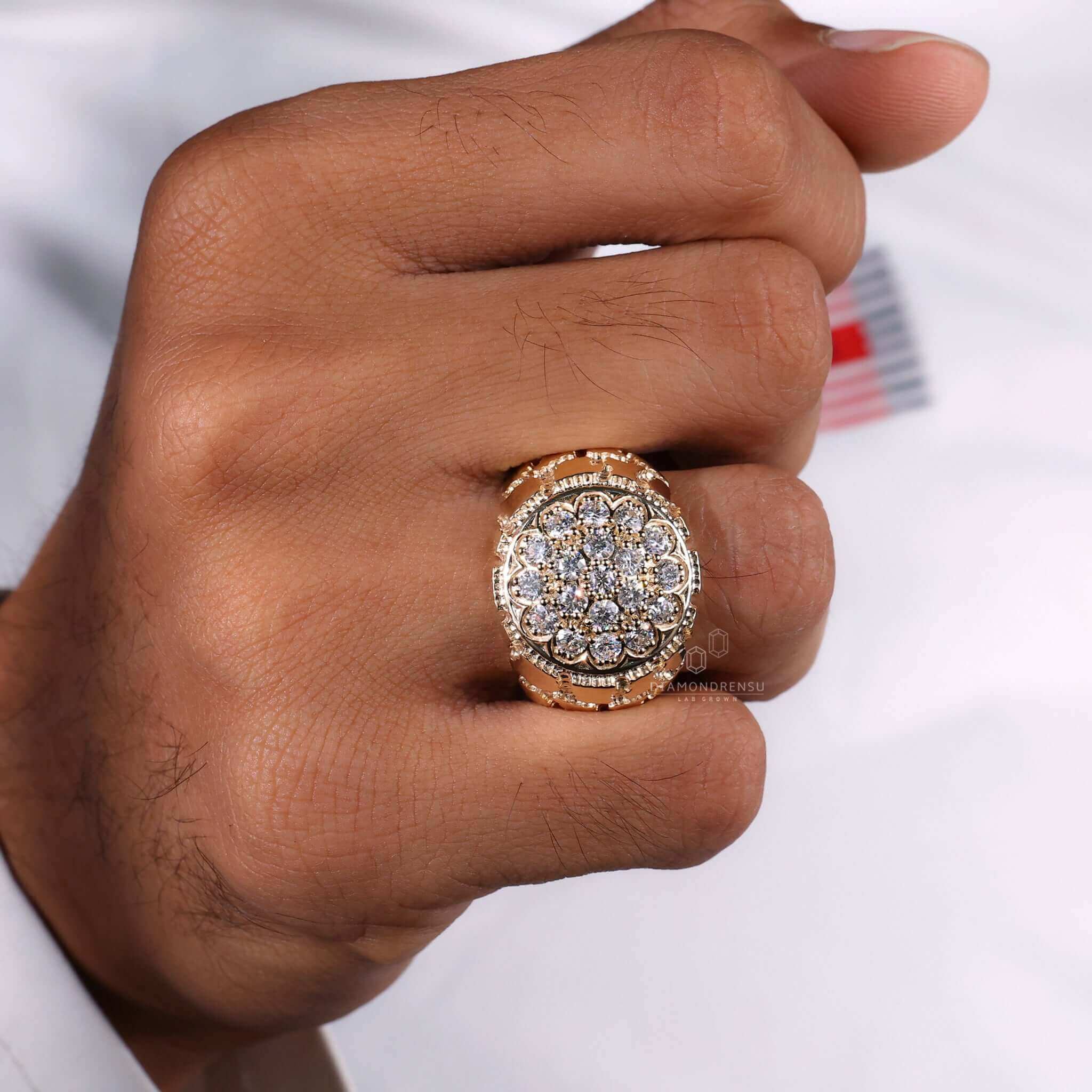 Signet Ring for Him, Round Lab Grown Diamond Men's Ring
