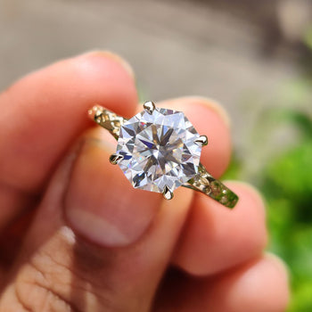 Art deco moissanite ring features a unique, bold design.
