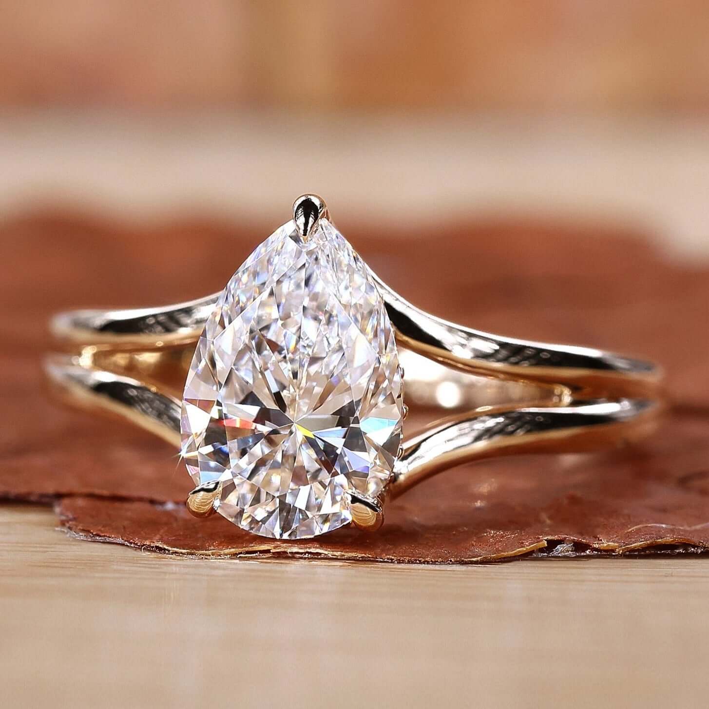 Hidden Halo Pear Engagement Ring Split Shank - Main Image