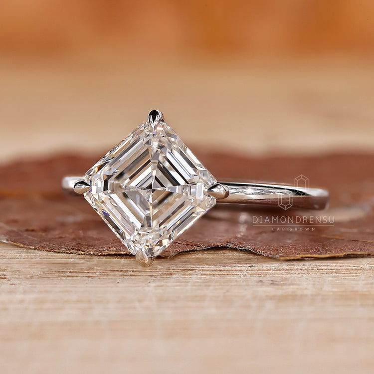 Asscher cut solitaire ring in handmade jewelry