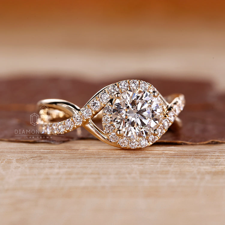 Halo Diamond Ring crafted in custom engagement style.