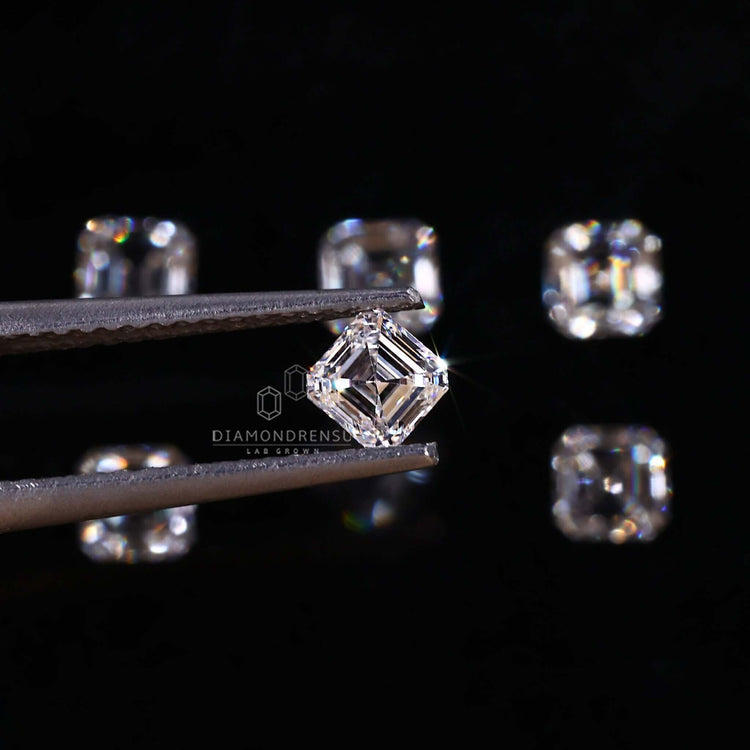 Buy loose lab grown diamonds in 0.26 carat Asscher cut design.
