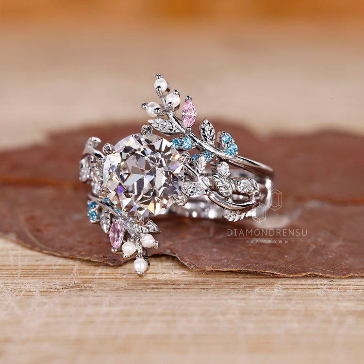 Life style pave ring with round pearl band.