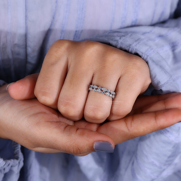 Prong wedding band designed for lasting brilliance.