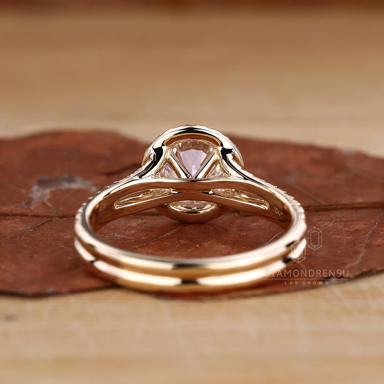 Round diamond pave band with intricate craftsmanship.