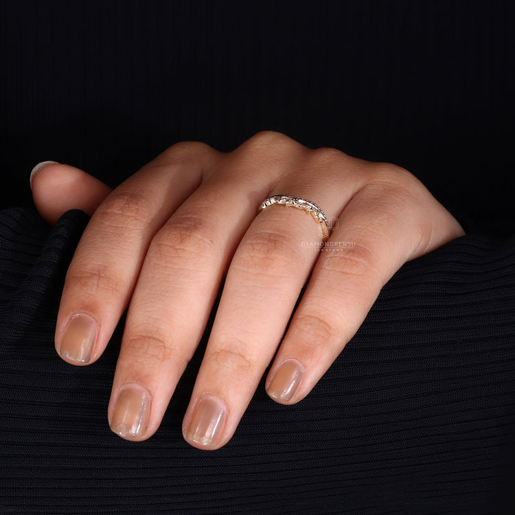 Curved Diamond Wedding Band for a sleek, modern look.