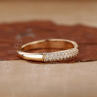 Three Row Pave Wedding Band with intricate diamond details.