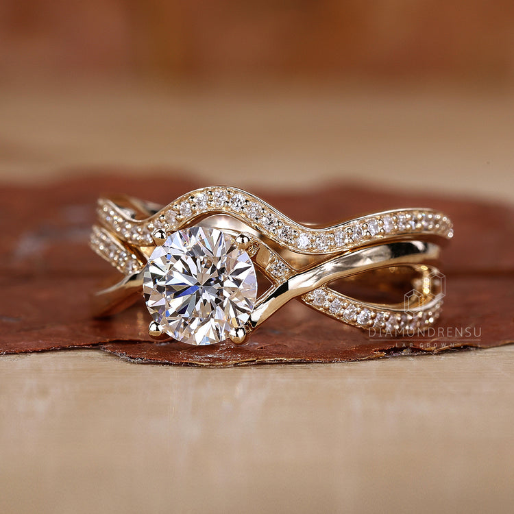 Twisted Engagement Ring with Wedding Band for a modern look.