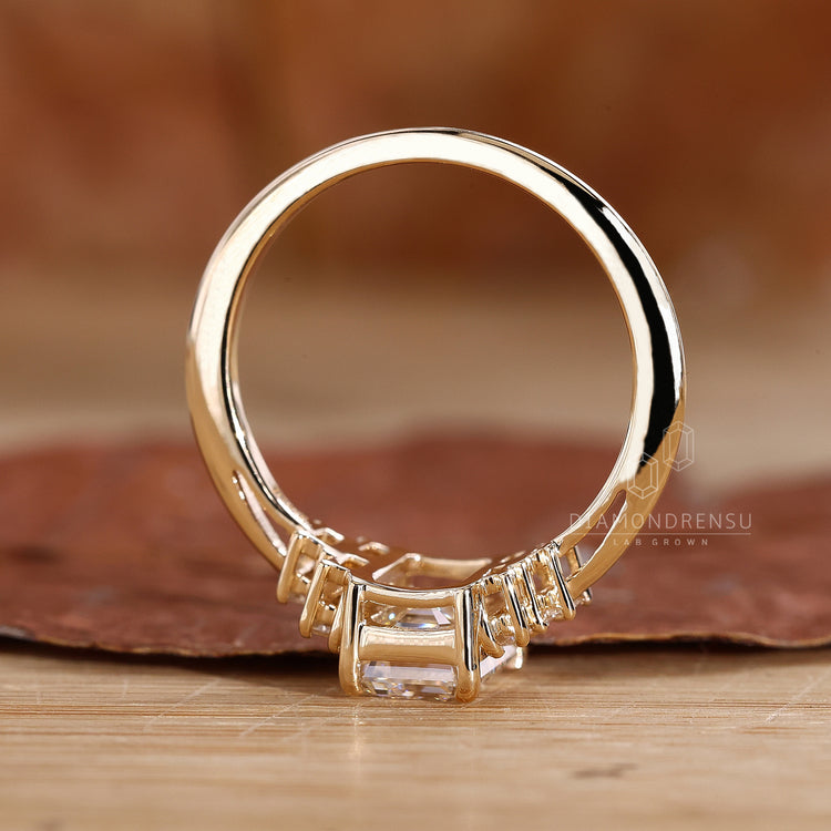 Emerald Baguette Ring featuring a Lab Grown Diamond.