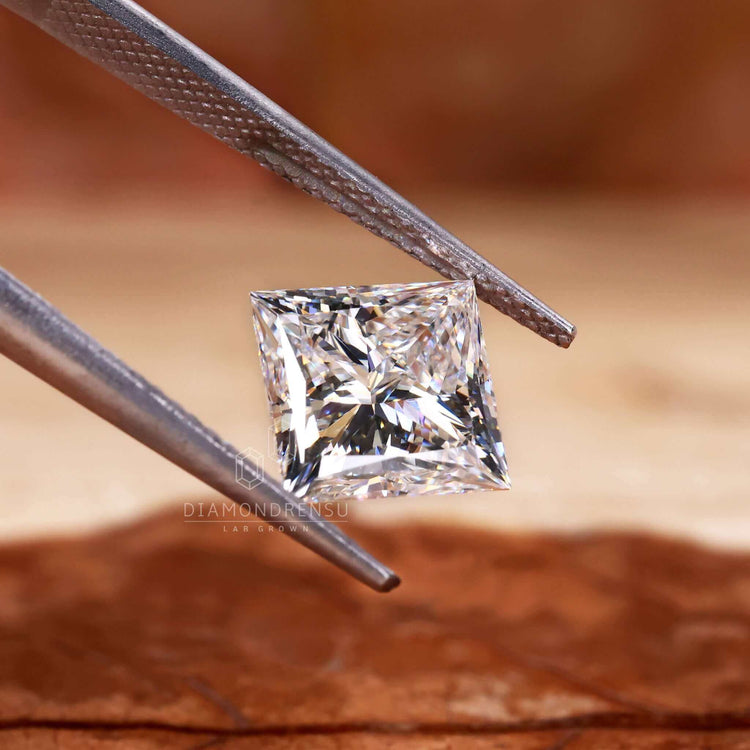 IGI certified lab grown diamond featured in loose princess cut form.