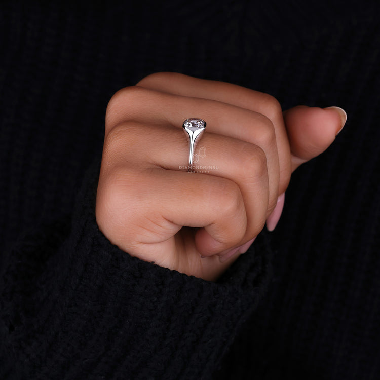 White Gold Bezel Set Cushion Cut Engagement Ring