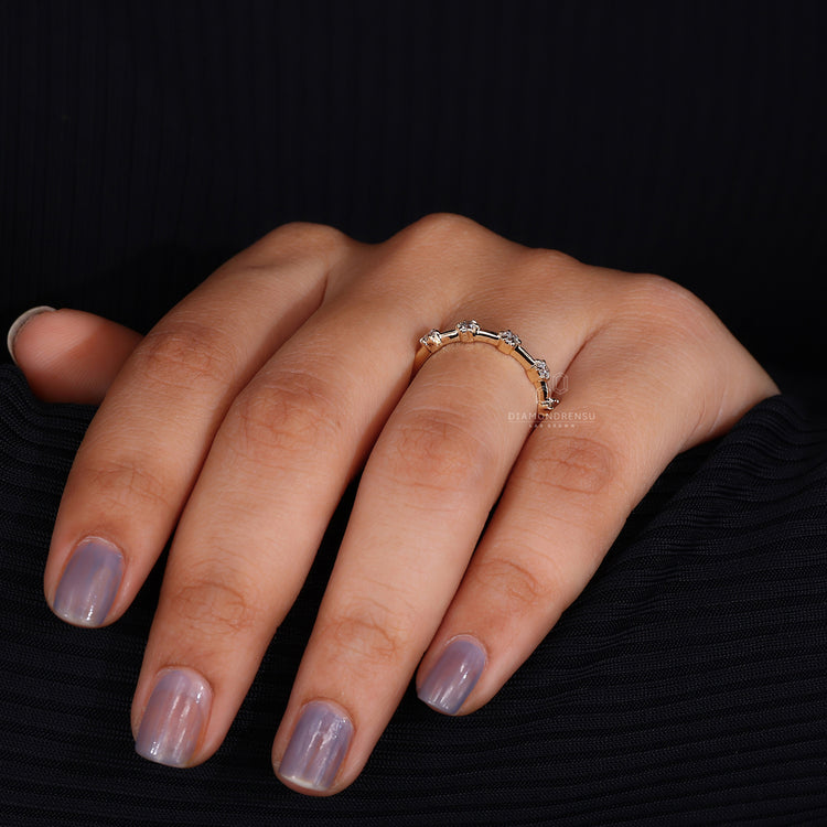 Round brilliant cut diamond wedding band with a dazzling sparkle.