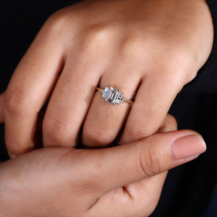 Emerald Diamond Ring set in a secure prong setting.