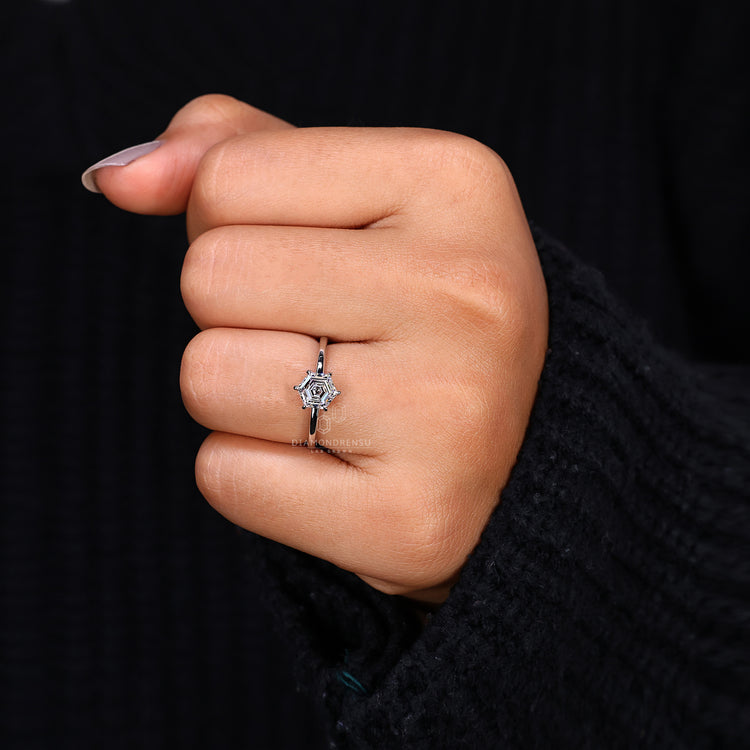 Hexagon Diamond Ring Handmade Ring