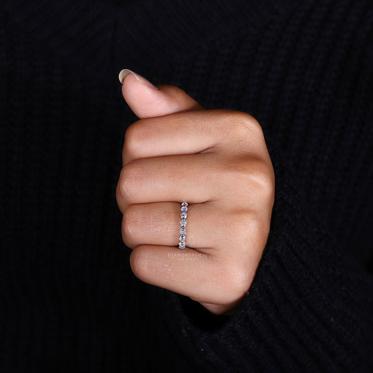 Lab Diamond Wedding Band featuring a brilliant, secure setting.