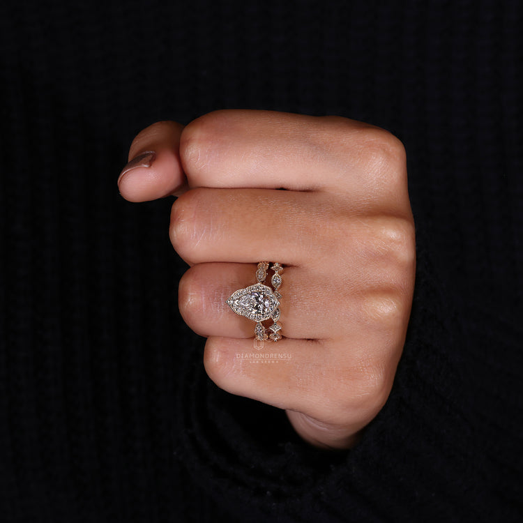 Pear Shaped Wedding Band featuring a stunning diamond design.