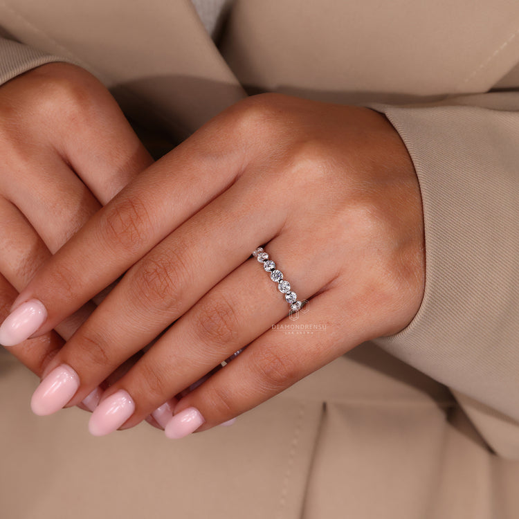 Diamondrensu wedding band round diamond half eternity band