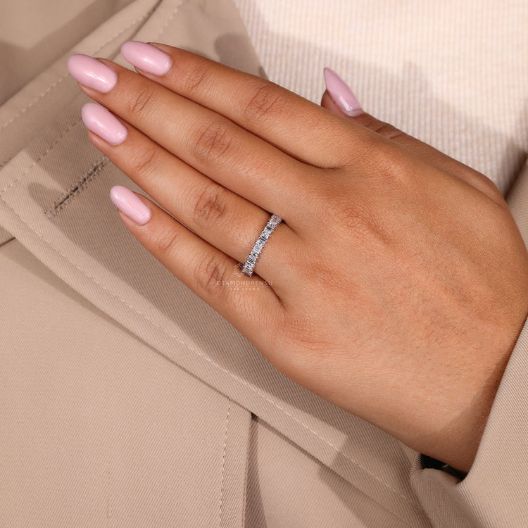 Lab grown diamond wedding band with ethical shine.