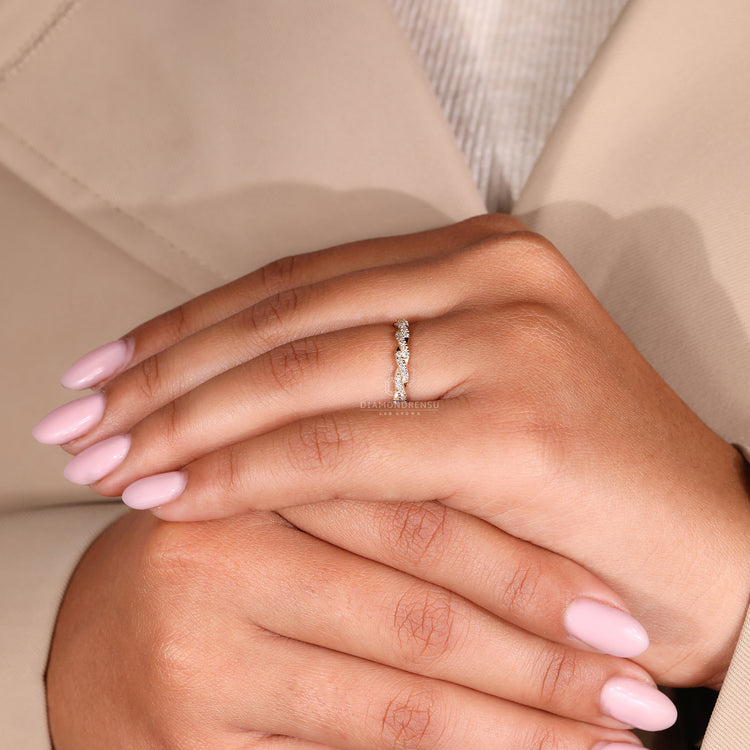 Lab grown diamond twisted wedding band handmade band