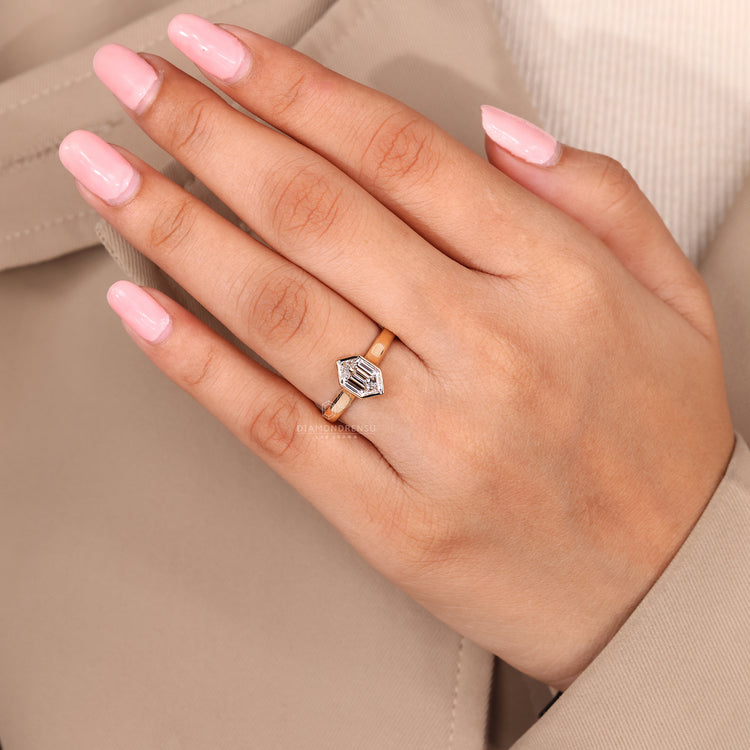 Lab Grown Diamond in a hexagon solitaire ring design