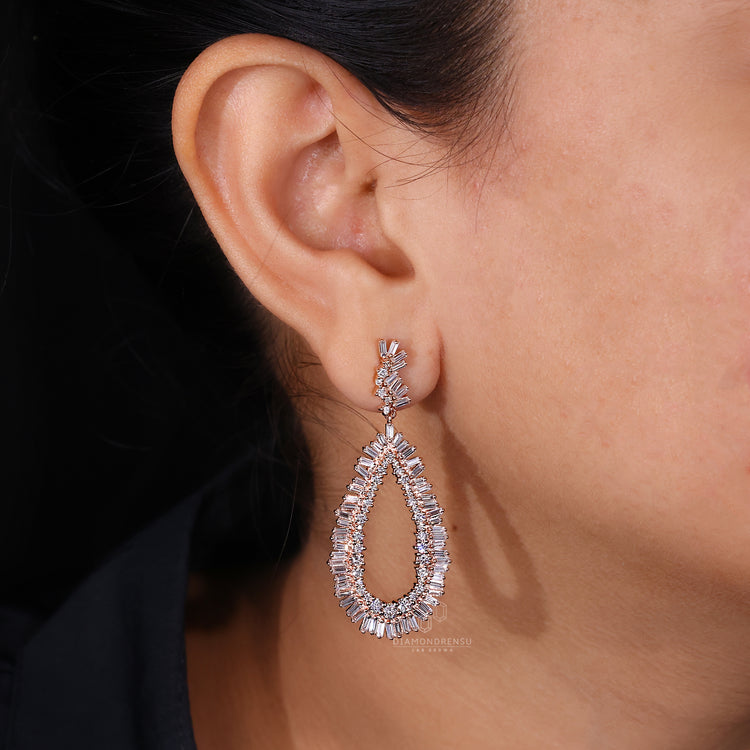 Custom long earrings with sparkling diamond setting