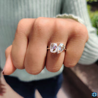 White gold engagement ring provides a sleek, polished finish.