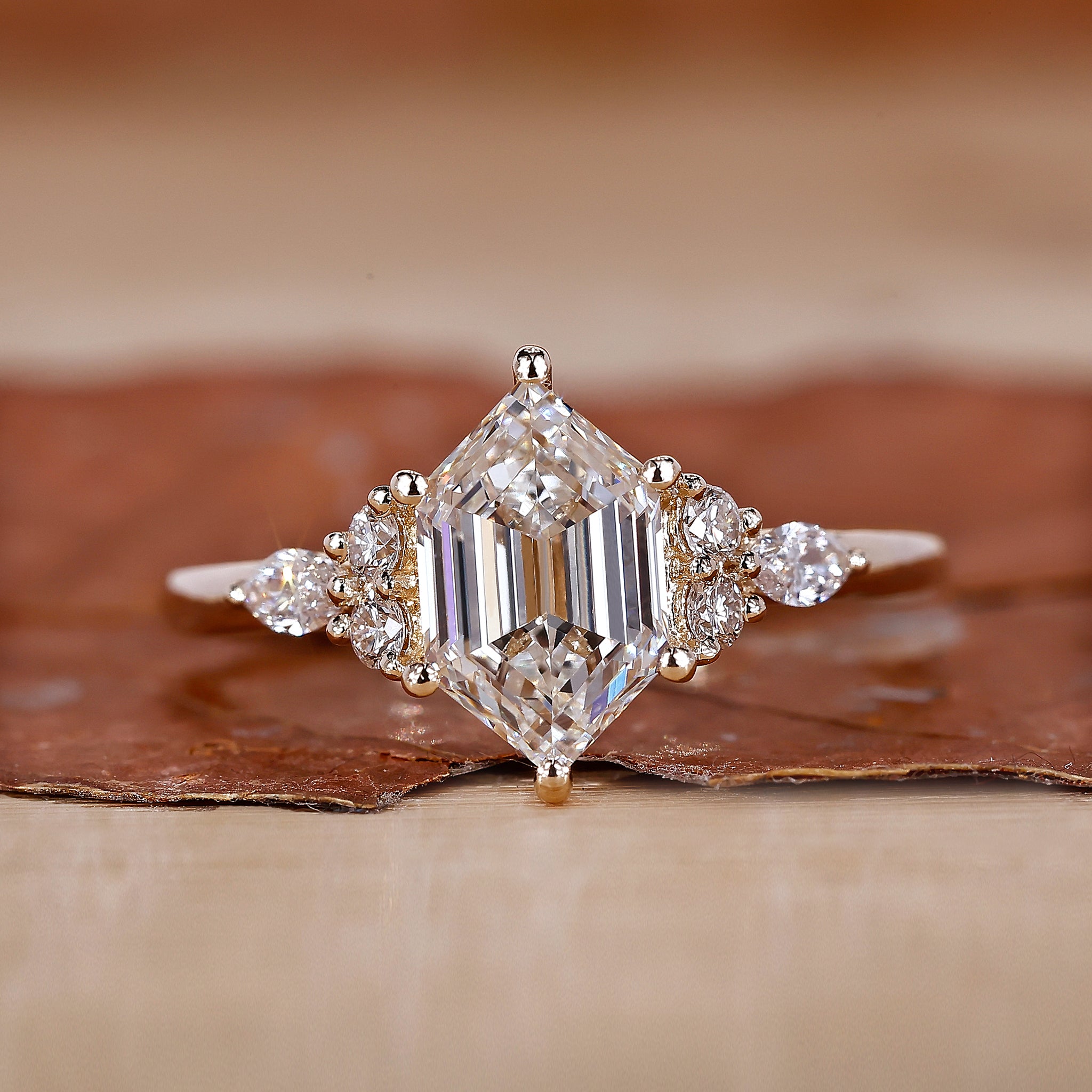 Hexagon Diamond Ring A Geometric Brilliance - Main Image