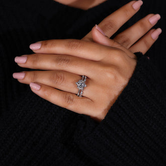 Claw Prong Setting on a bridal set to secure each diamond.