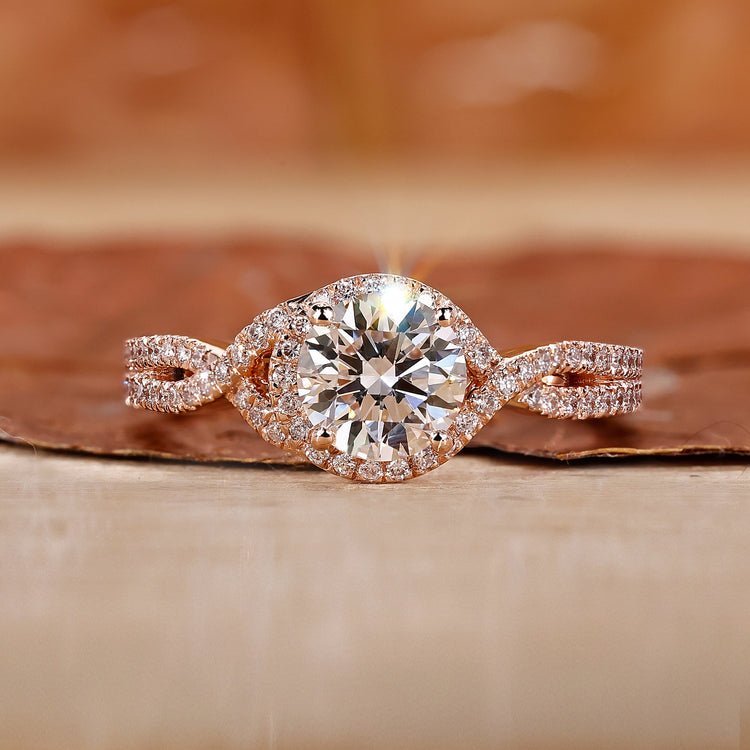 Round Cut Diamond Twisted Pave Engagement Ring