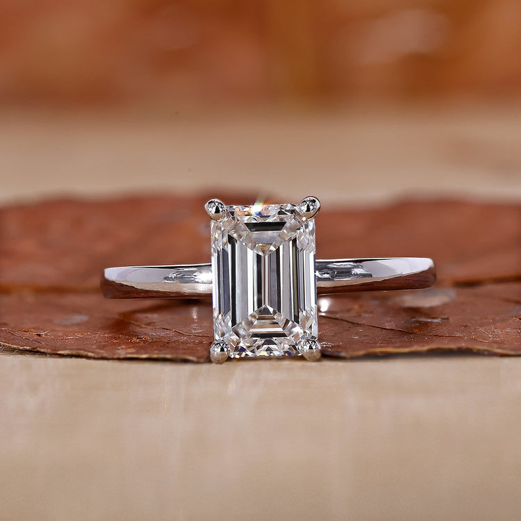 Hidden Halo Emerald Cut Engagement Ring with stunning sparkle.