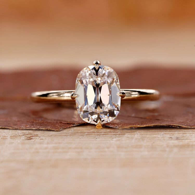 Cushion Old Mine Cut Diamond Ring in Yellow Gold