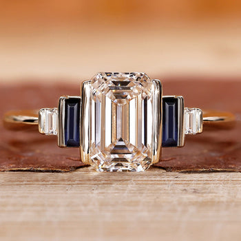 5 Stone Diamond Ring Emerald Cut Engagement Ring