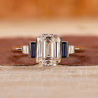 5 Stone Diamond Ring Emerald Cut Engagement Ring
